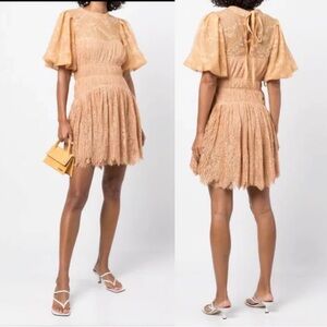 Jonathan Simkhai Bristol mini lace dress in butterscotch size 2 gold tan